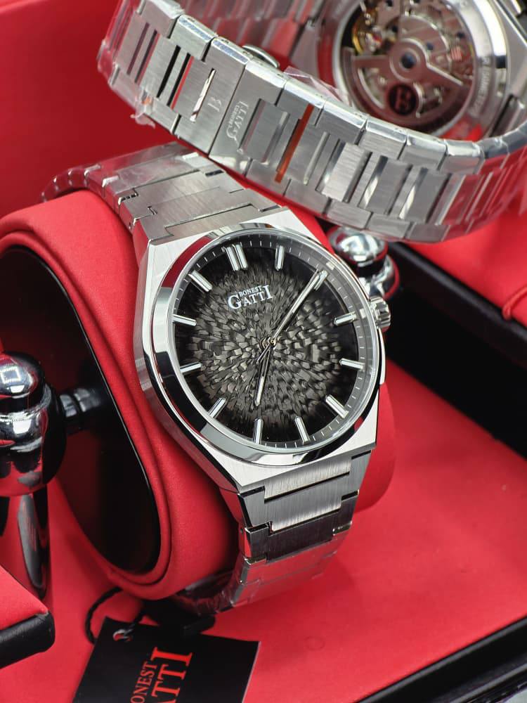 Bonest Gatti Luxury Stainless Steel Automatic Watch – Ice Dial / Skeleton Back