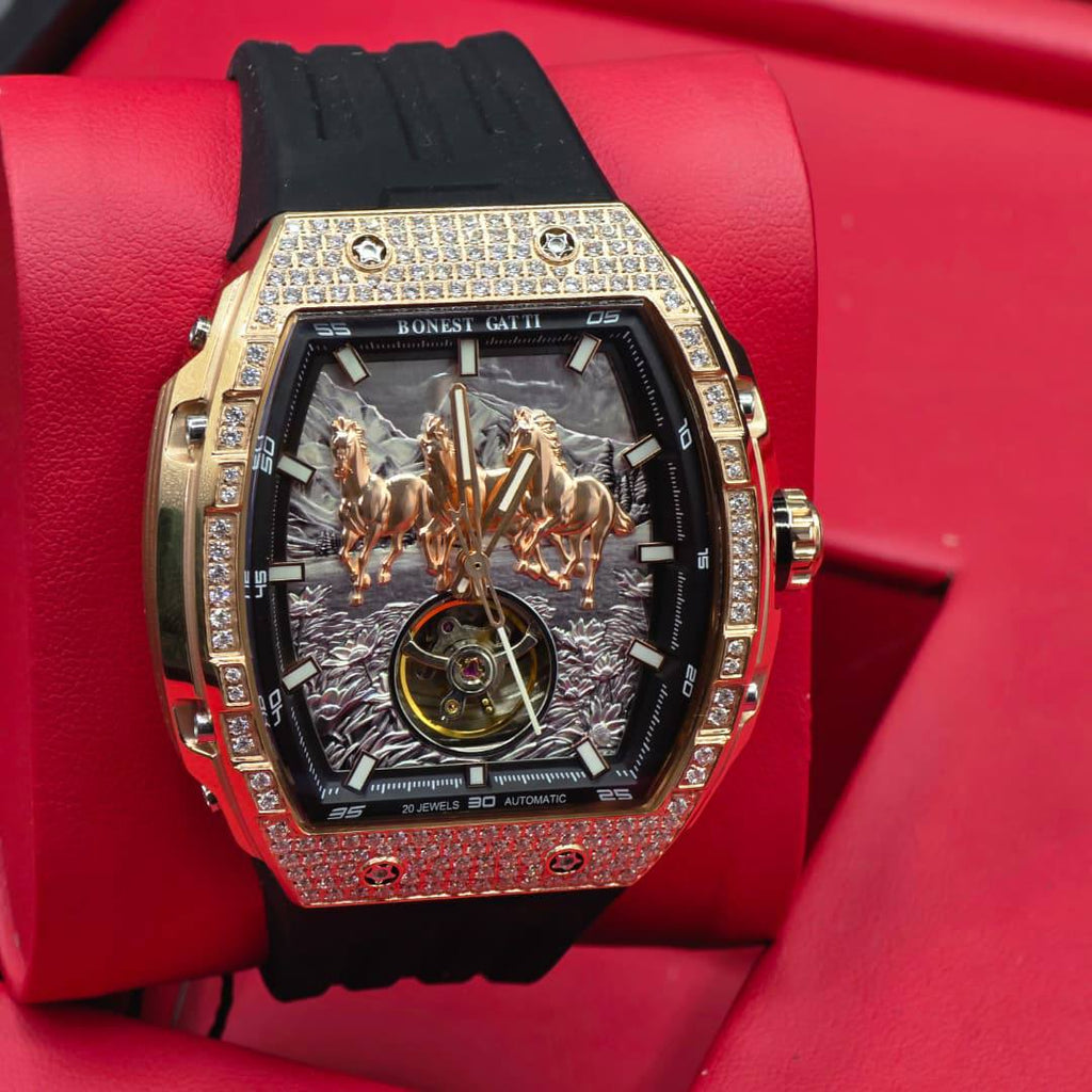 Bonest Gatti Luxury Stainless Steel Automatic Watch – Ice Dial / Skeleton Back