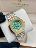 Luxury Nautilus Style Automatic Watch – Green Skeleton Dial Two Tone