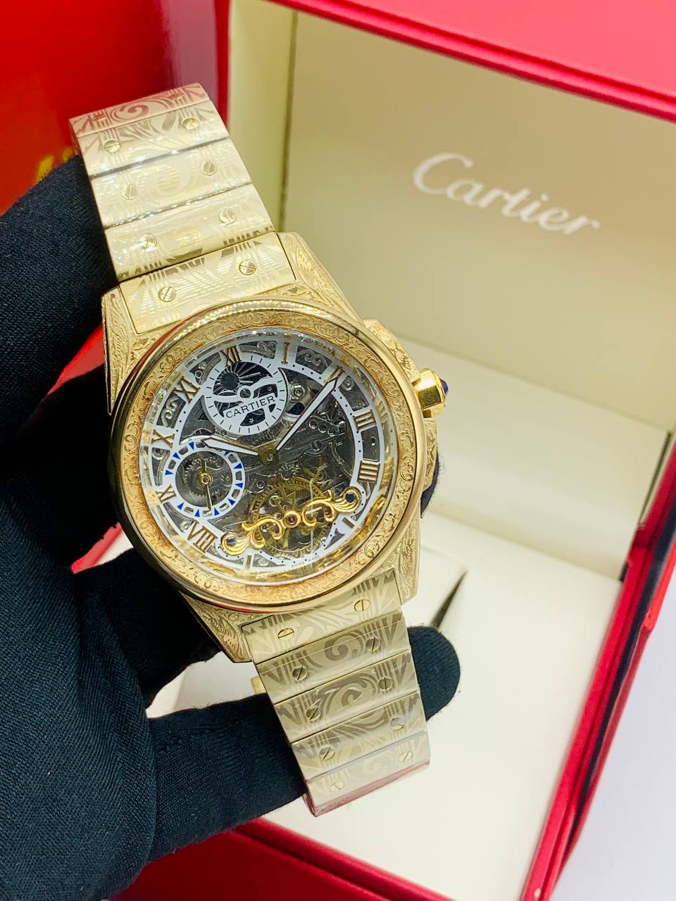 Cartier Skeleton Gold Stainless Steel Luxury Watch – Automatic Transparent Dial
