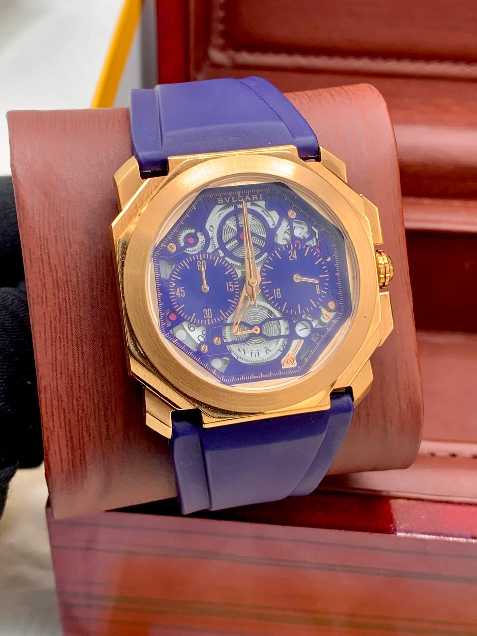 Bvlgari Octo Skeleton Chronograph – Blue Rubber Gold Edition