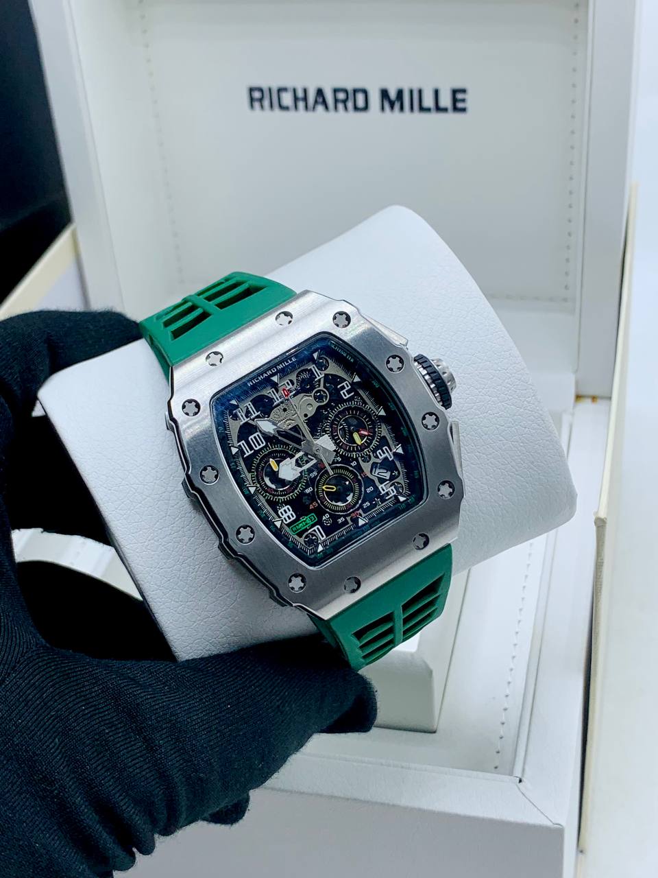 Richard Mille Skeleton Green Strap Watch
