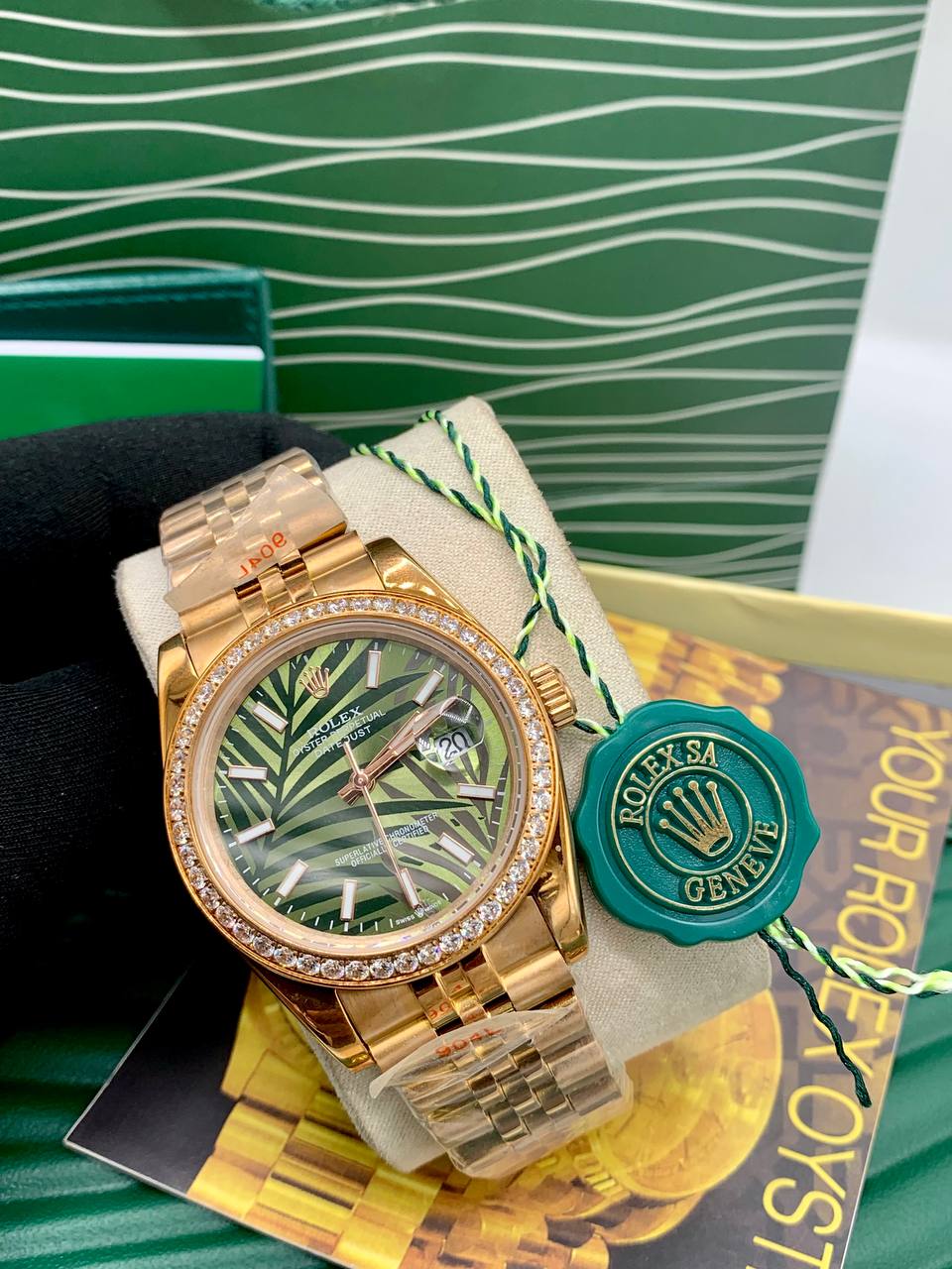 Rolex Green Dial Diamond Bezel Watch