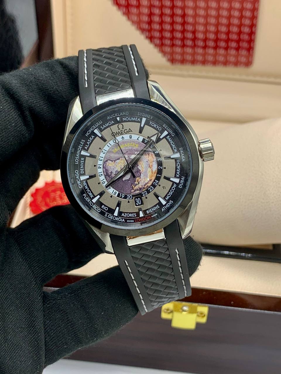 Omega Worldtimer Rubber Strap Watch