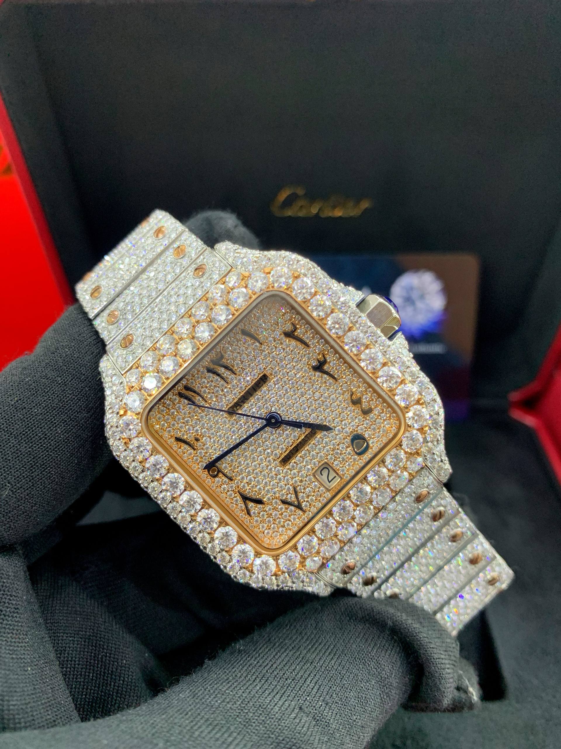 Cartier Santos Bussdown Moissanite Diamond Watch (Full Iced)