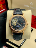 Patek Philippe Tourbillon Moonphase Leather Strap Watch