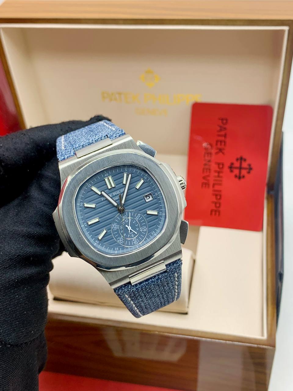 Patek Philippe Nautilus Blue Dial Fabric Strap Watch