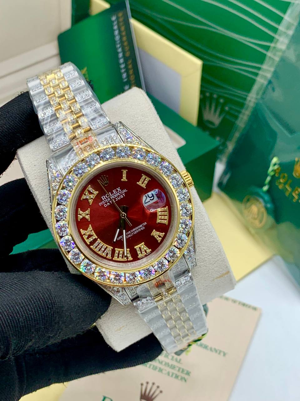 Luxury Presidential Diamond Red Roman Dial Watch – Executive Men’s Timepiece