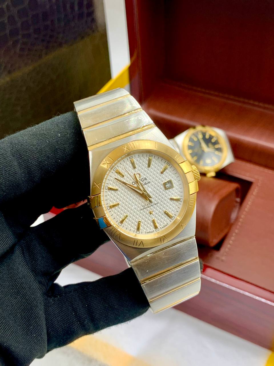 Omega Constellation Gold Stainless Steel Watch – Black Dial Date | Men Luxury Watch