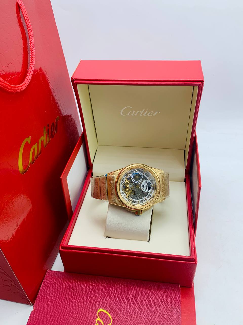 Cartier Skeleton Gold Stainless Steel Luxury Watch – Automatic Transparent Dial