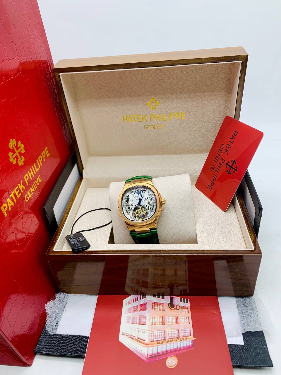 Patek Philippe Skeleton Green Strap Watch