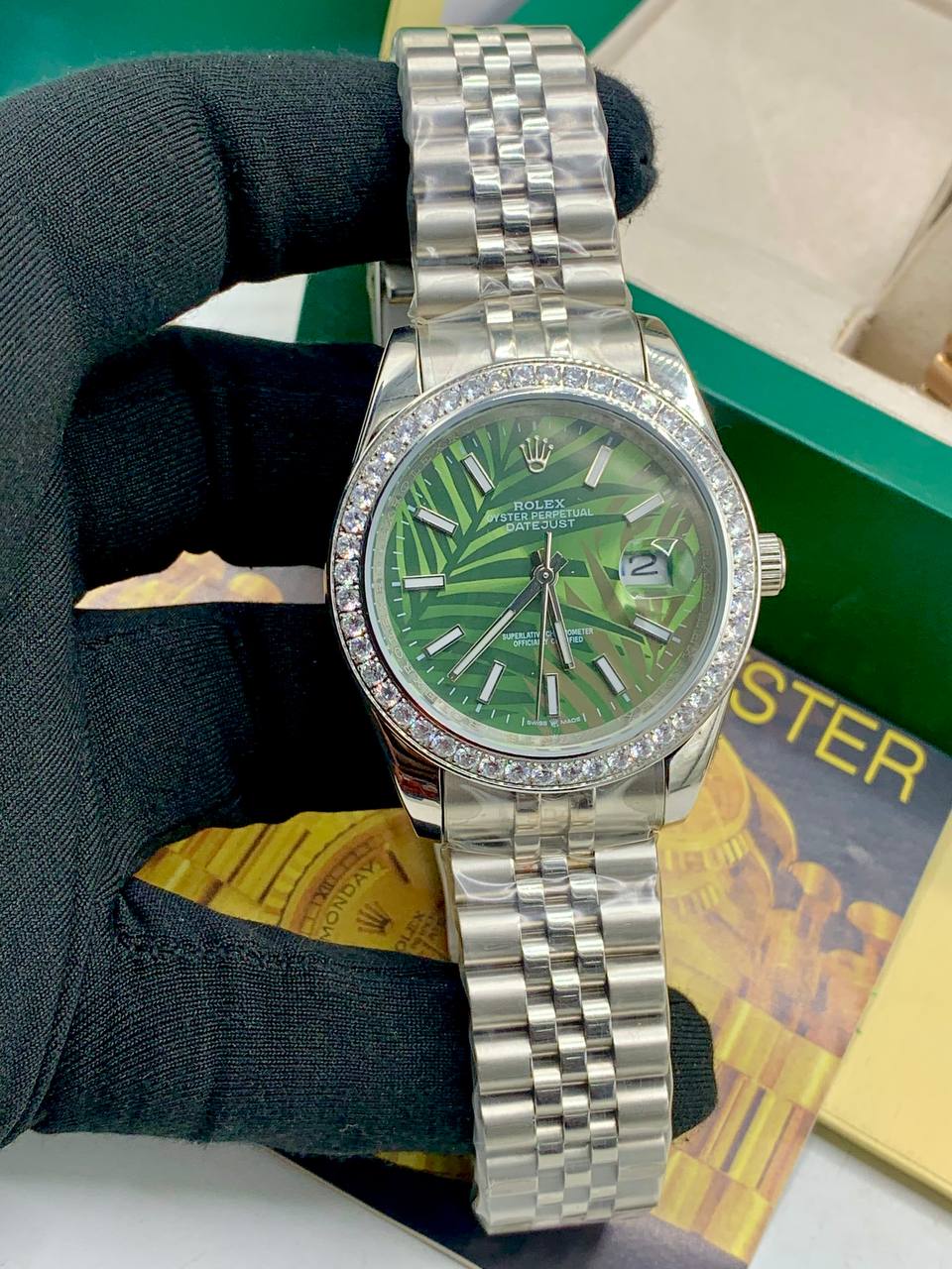 Rolex Green Dial Diamond Bezel Watch
