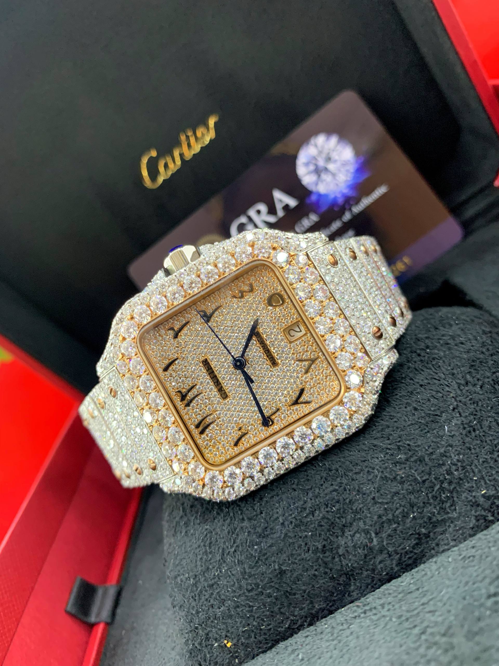 Cartier Santos Bussdown Moissanite Diamond Watch (Full Iced)