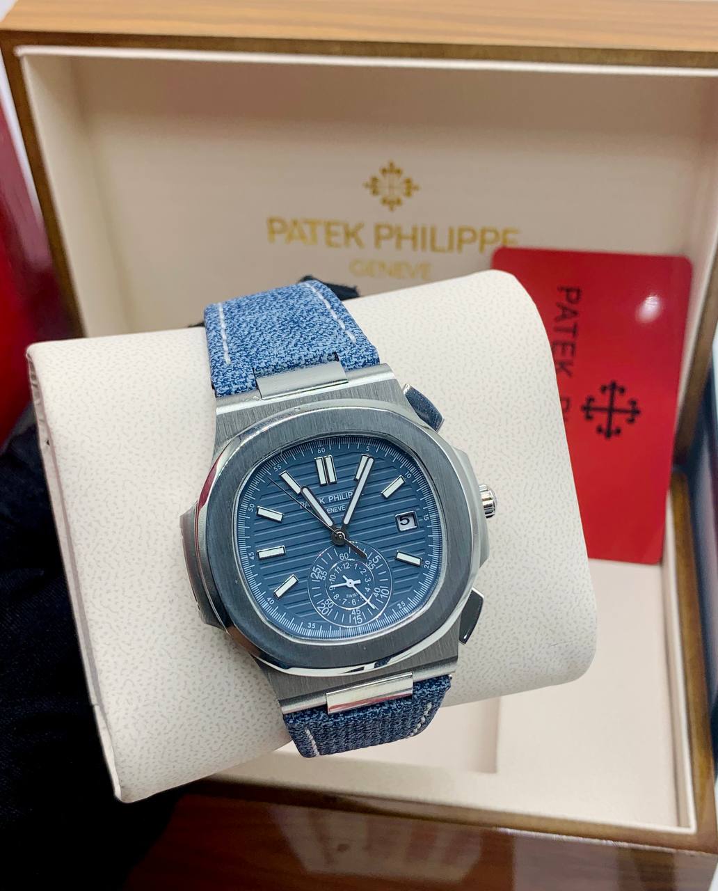 Patek Philippe Nautilus Blue Dial Fabric Strap Watch