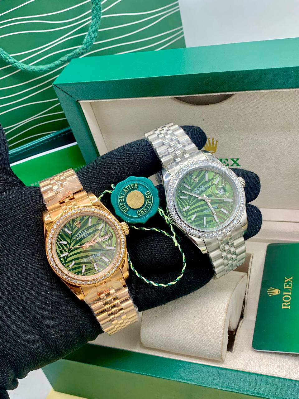 Rolex Green Dial Diamond Bezel Watch