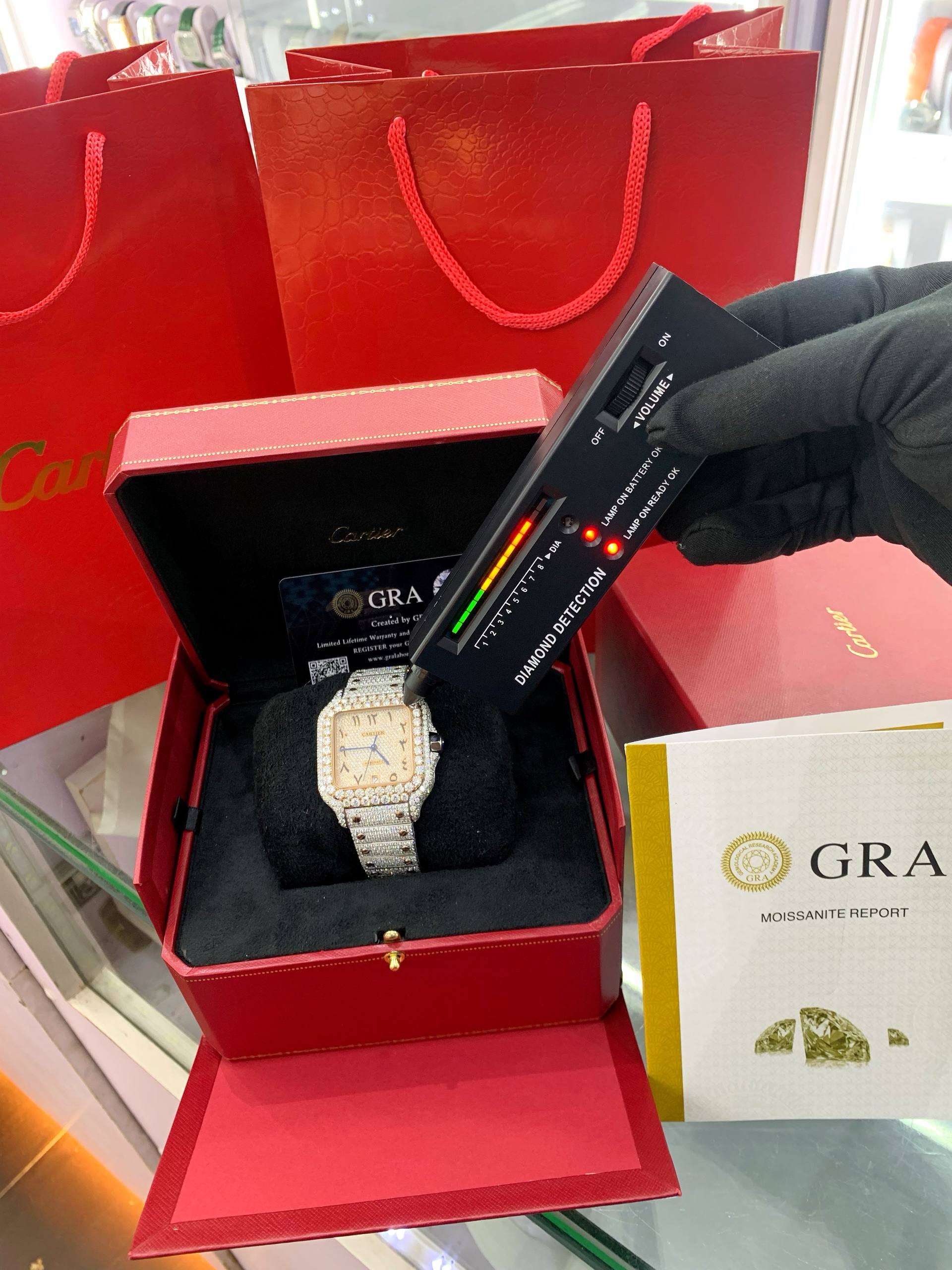 Cartier Santos Bussdown Moissanite Diamond Watch (Full Iced)