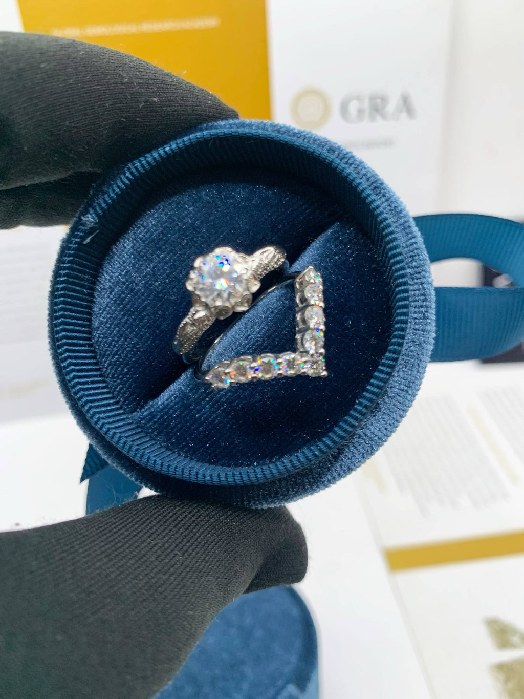 Moissanite Bridal Engagement Ring Set (Round Cut with Matching Band)