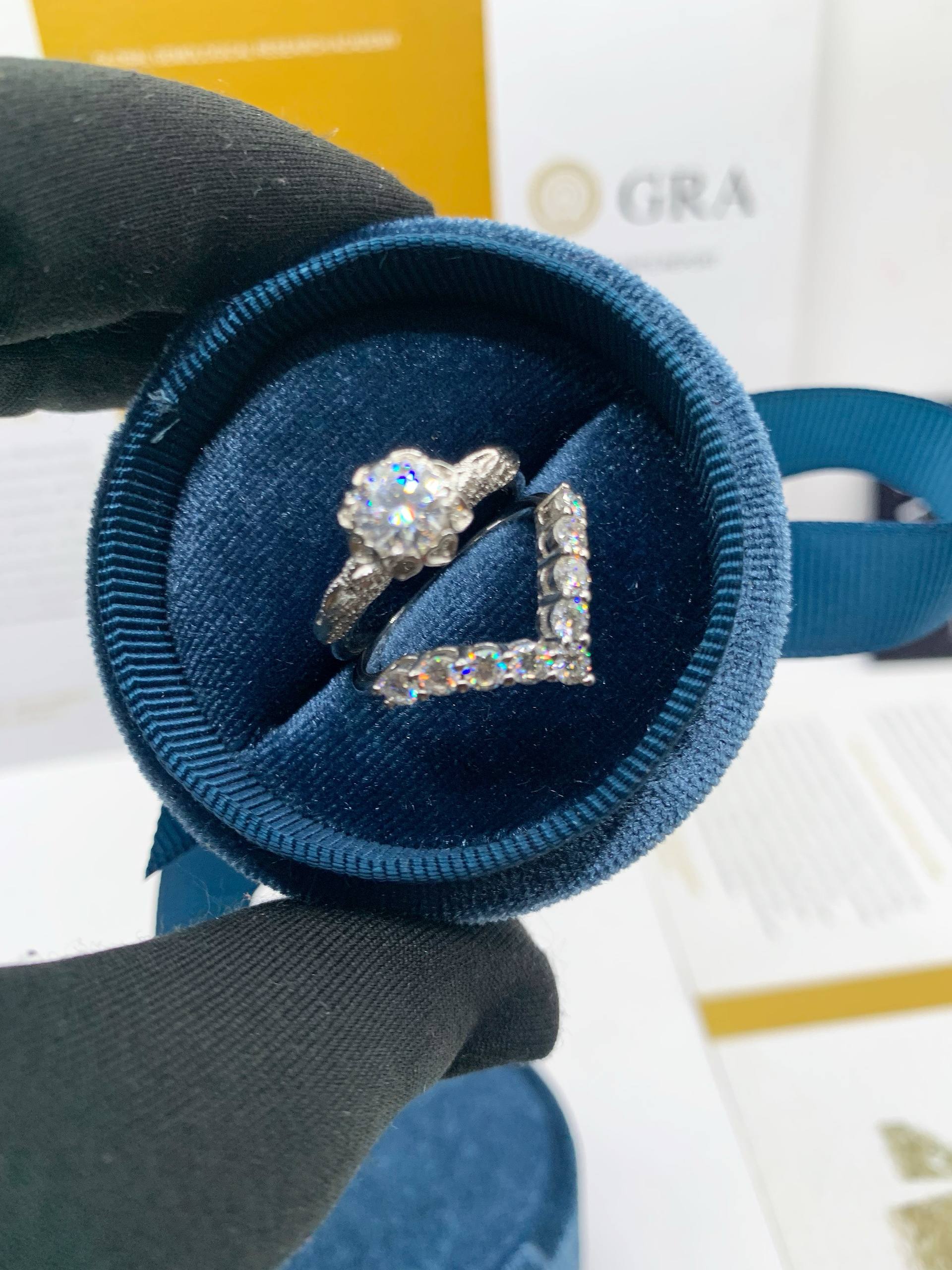 Moissanite Bridal Engagement Ring Set (Round Cut with Matching Band)