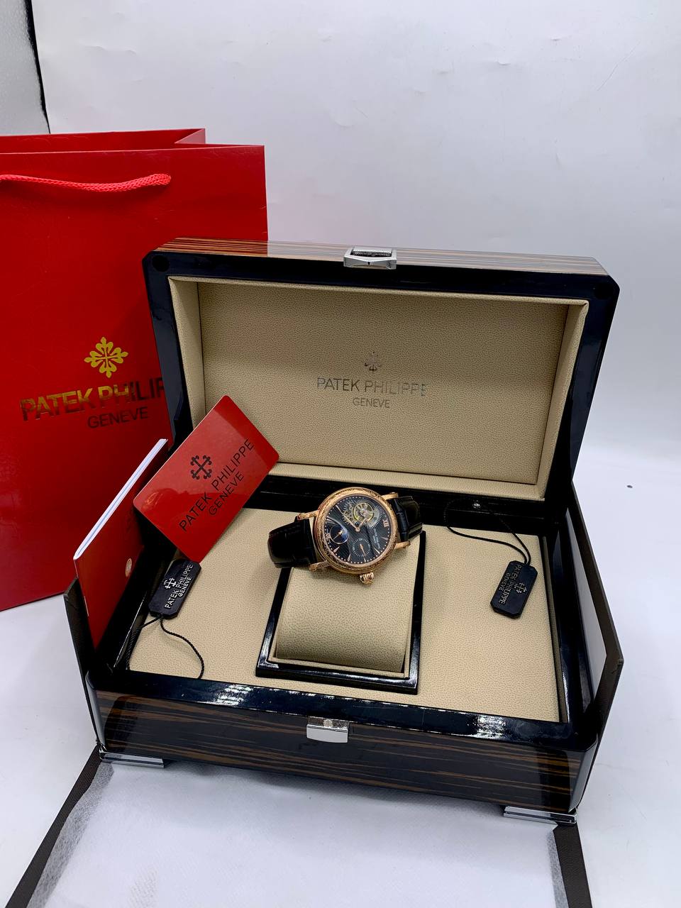 Patek Philippe Tourbillon Moonphase Leather Strap Watch