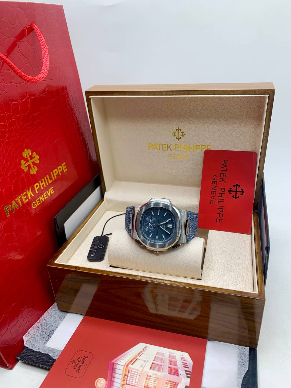 Patek Philippe Nautilus Blue Dial Fabric Strap Watch