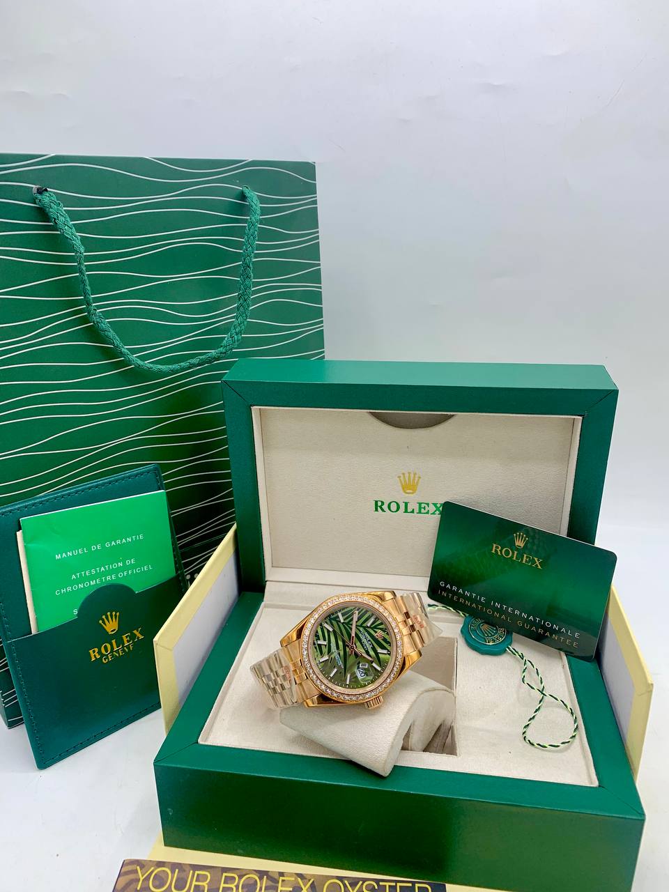Rolex Green Dial Diamond Bezel Watch