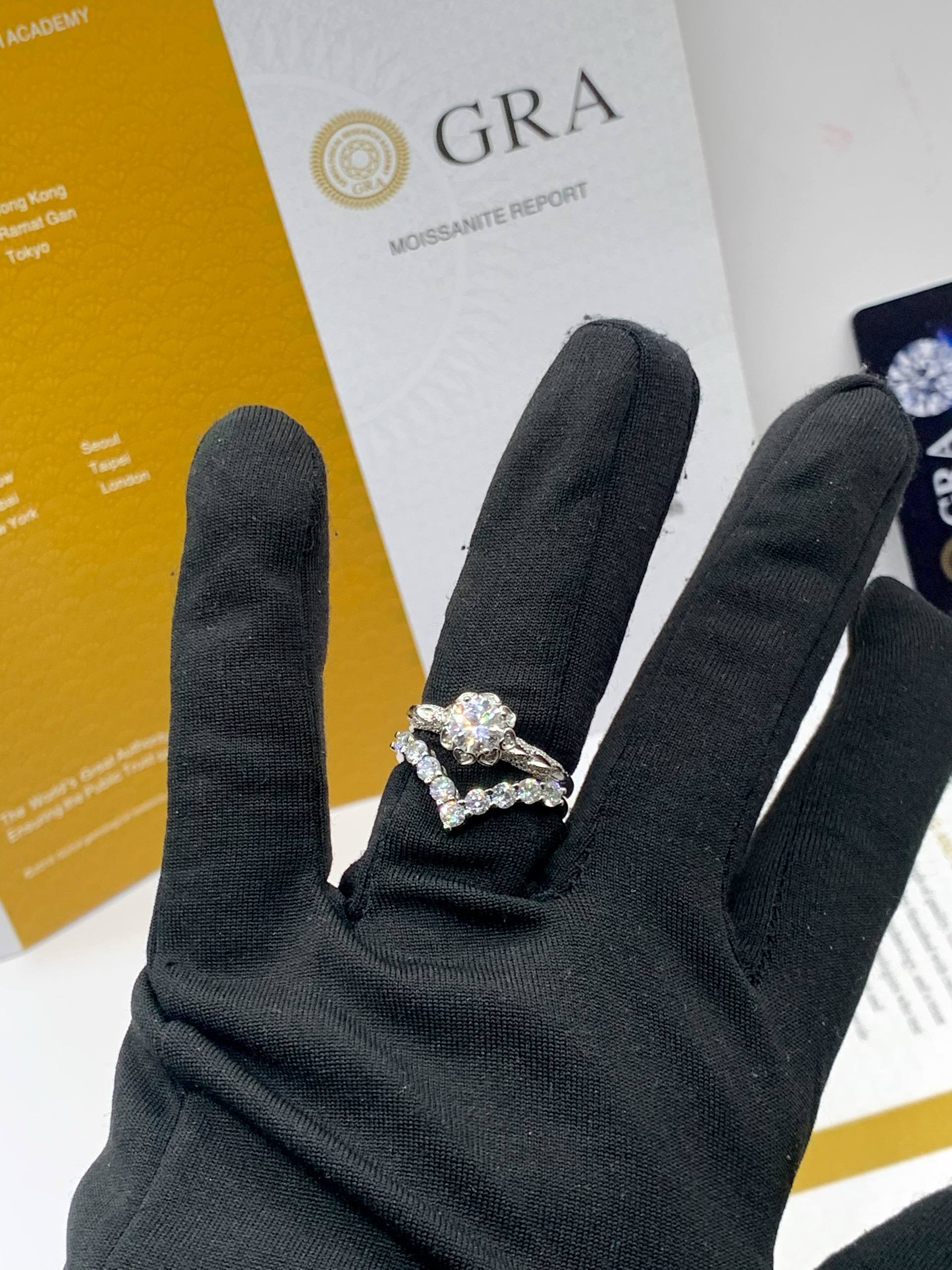 Moissanite Bridal Engagement Ring Set (Round Cut with Matching Band)