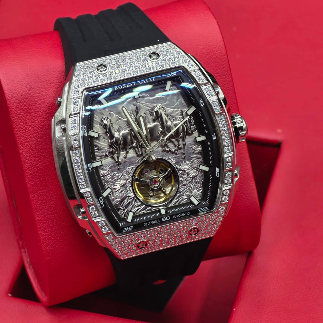 Bonest Gatti Luxury Stainless Steel Automatic Watch – Ice Dial / Skeleton Back