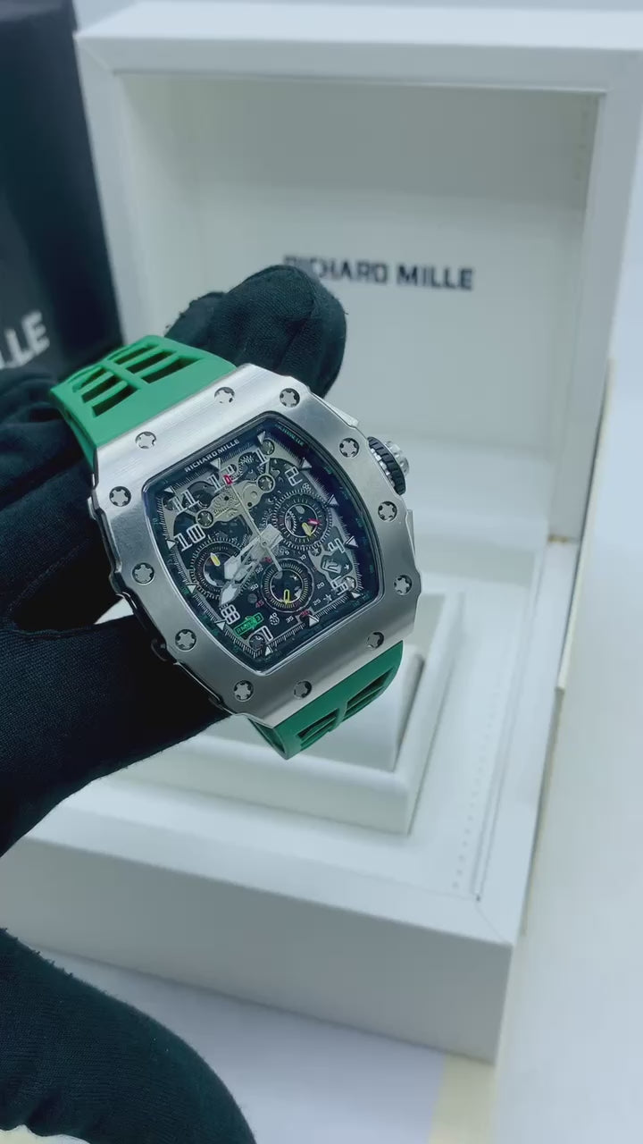 Richard Mille Skeleton Green Strap Watch