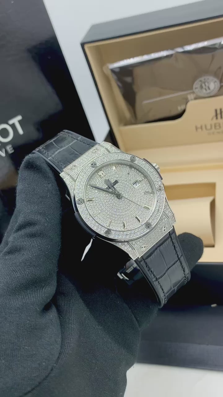 Hublot Diamond Bezel Black Leather Luxury Watch