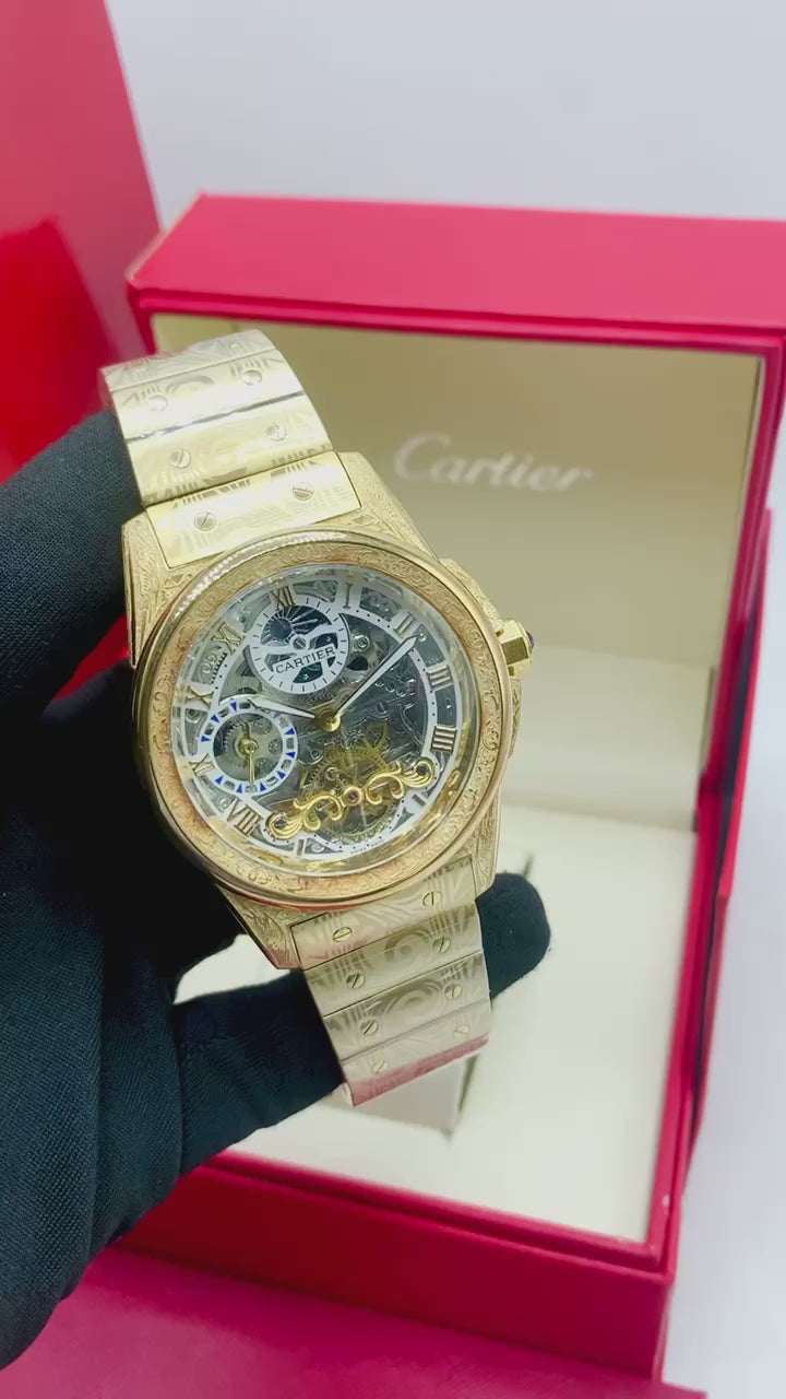 Cartier Skeleton Gold Stainless Steel Luxury Watch – Automatic Transparent Dial