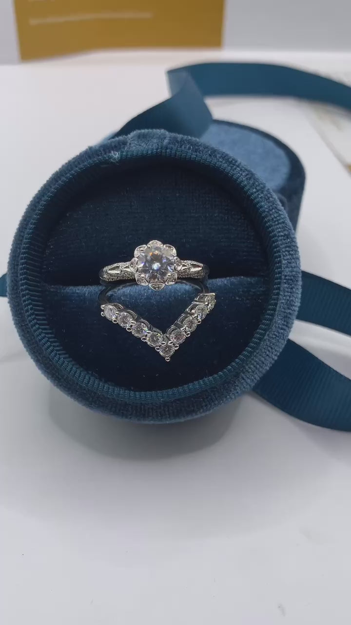 Moissanite Bridal Engagement Ring Set (Round Cut with Matching Band)