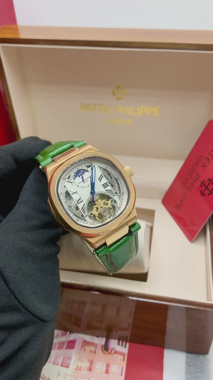 Patek Philippe Skeleton Green Strap Watch