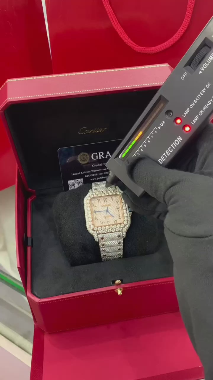 Cartier Santos Bussdown Moissanite Diamond Watch (Full Iced)