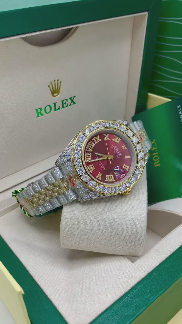 Luxury Presidential Diamond Red Roman Dial Watch – Executive Men’s Timepiece