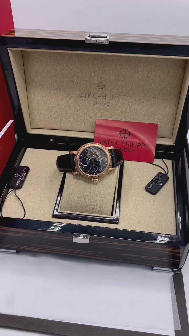 Patek Philippe Tourbillon Moonphase Leather Strap Watch