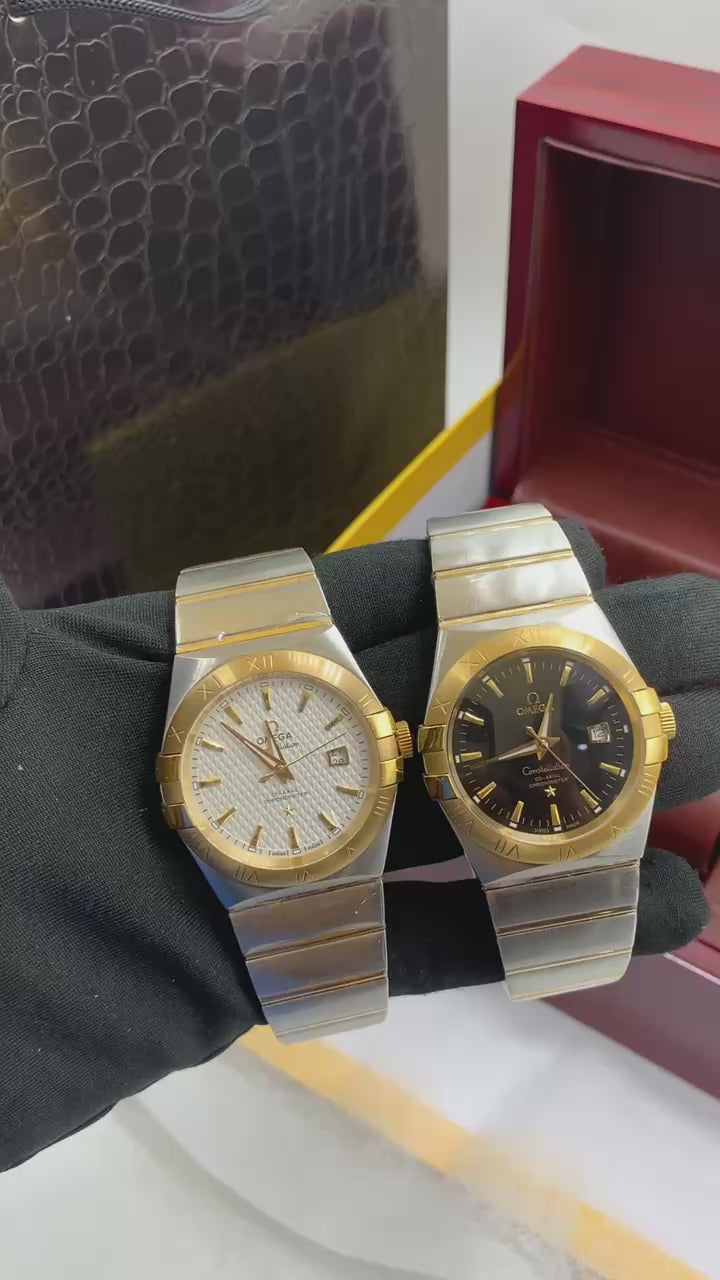 Omega Constellation Gold Stainless Steel Watch – Black Dial Date | Men Luxury Watch